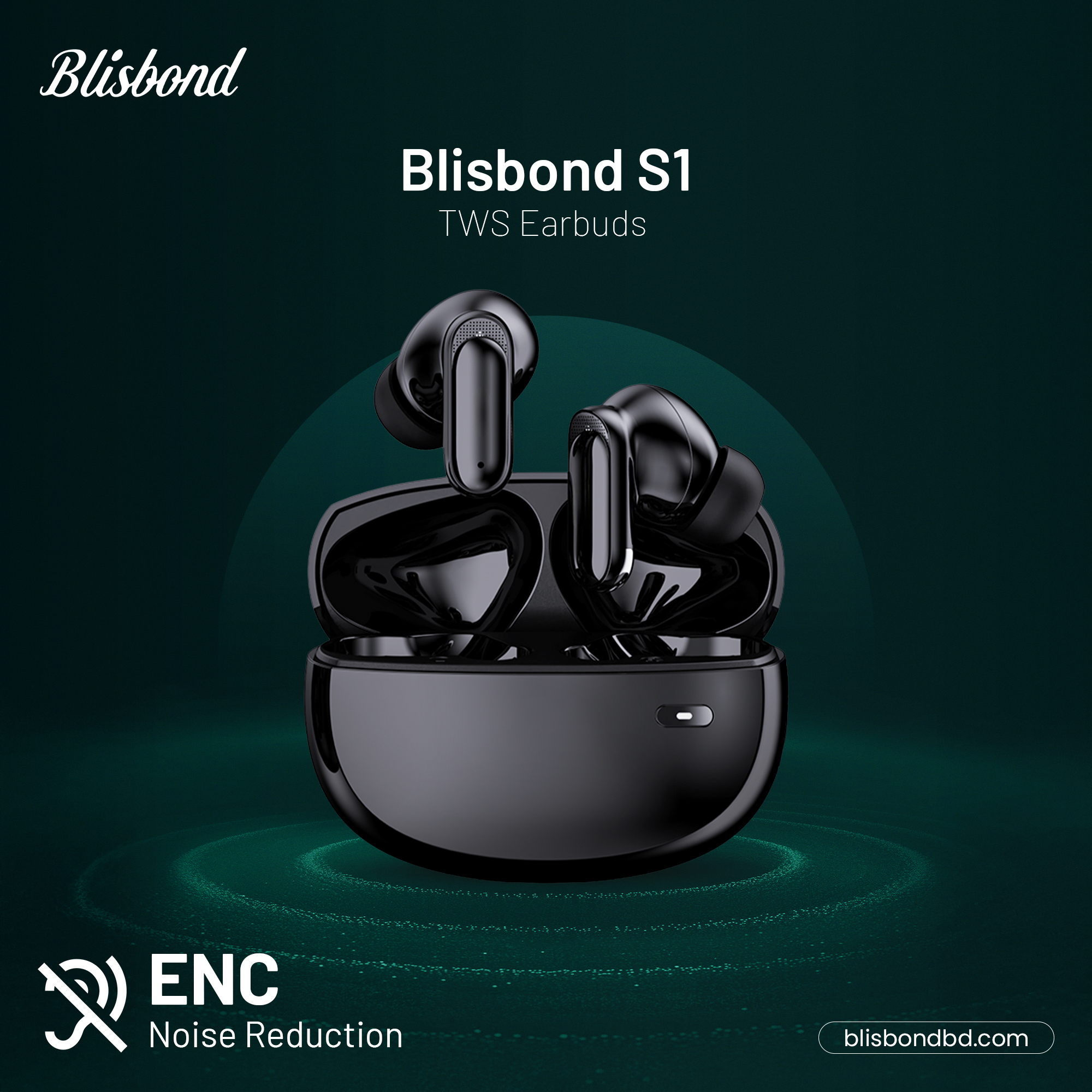 Blisbond S1 Ultra-Short Stem Design ANC ENC TWS Earbuds
